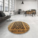 Round Mid-Century Modern Bakers Brown Oriental Rug in a Office, urb3189