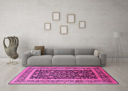 Machine Washable Oriental Pink Industrial Rug in a Living Room, wshurb3189pnk