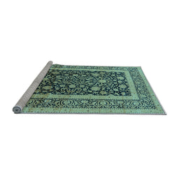 Sideview of Machine Washable Oriental Light Blue Industrial Rug, wshurb3189lblu