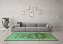 Machine Washable Oriental Turquoise Industrial Area Rugs in a Living Room,, wshurb3190turq