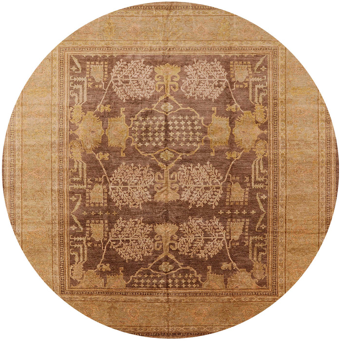 Round Mid-Century Modern Orange Oriental Rug, urb3190