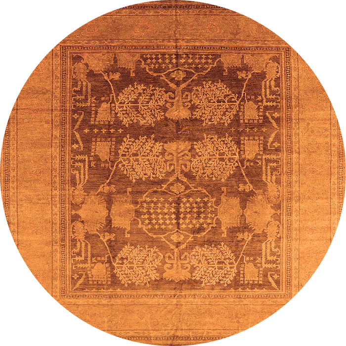 Round Machine Washable Oriental Orange Industrial Area Rugs, wshurb3190org