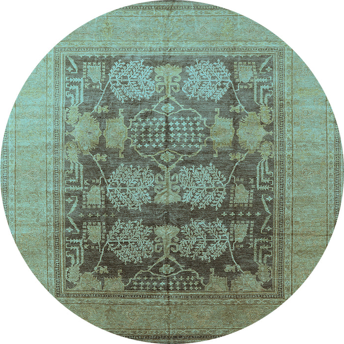 Round Machine Washable Oriental Light Blue Industrial Rug, wshurb3190lblu