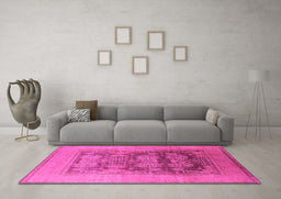 Machine Washable Oriental Pink Industrial Rug in a Living Room, wshurb3190pnk