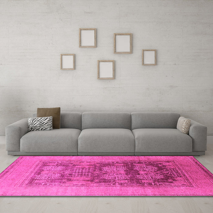 Machine Washable Oriental Pink Industrial Rug in a Living Room, wshurb3190pnk