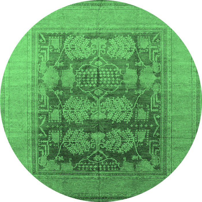 Round Machine Washable Oriental Emerald Green Industrial Area Rugs, wshurb3190emgrn