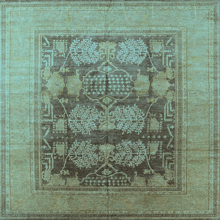 Square Machine Washable Oriental Light Blue Industrial Rug, wshurb3190lblu