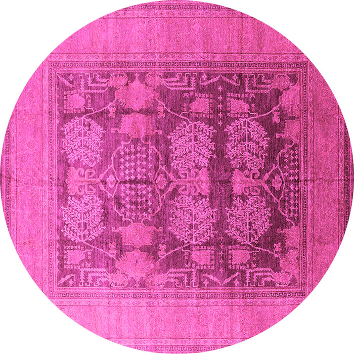 Round Machine Washable Oriental Pink Industrial Rug, wshurb3190pnk