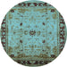 Round Machine Washable Oriental Light Blue Industrial Rug, wshurb3191lblu