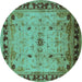 Round Oriental Turquoise Industrial Rug, urb3191turq