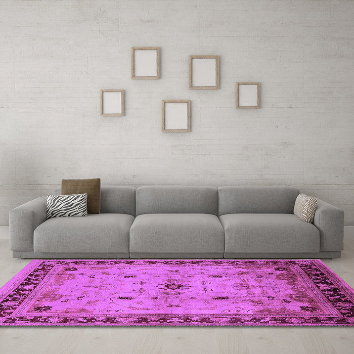 Machine Washable Oriental Purple Industrial Area Rugs in a Living Room, wshurb3191pur