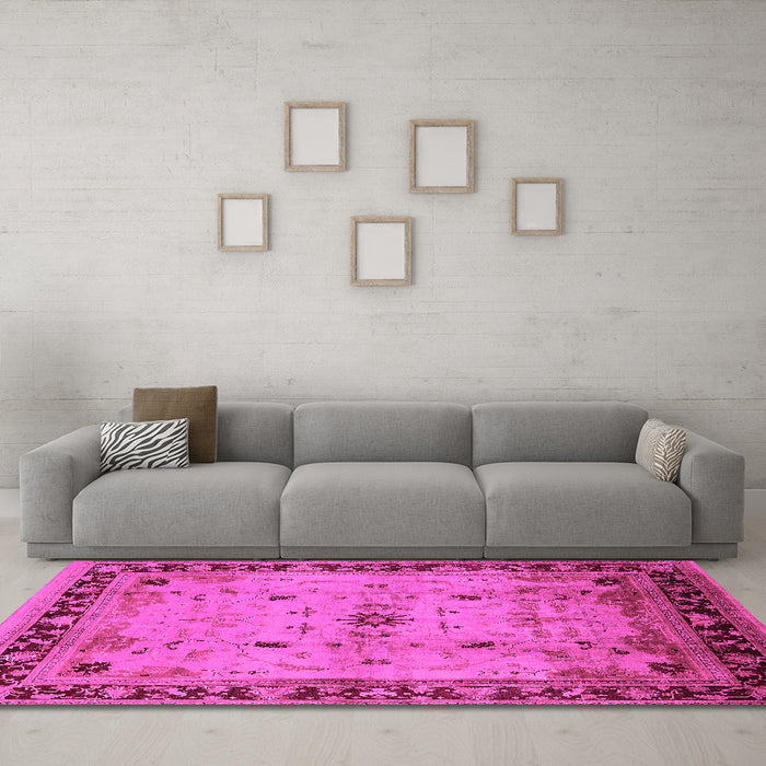Machine Washable Oriental Pink Industrial Rug in a Living Room, wshurb3191pnk