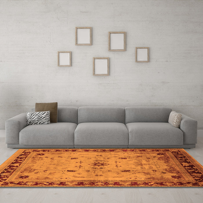 Machine Washable Oriental Orange Industrial Area Rugs in a Living Room, wshurb3191org