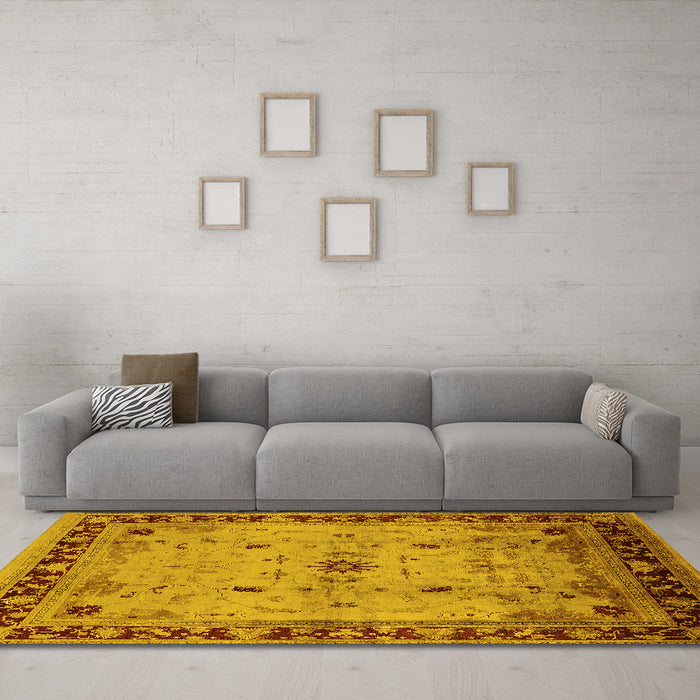 Machine Washable Oriental Yellow Industrial Rug in a Living Room, wshurb3191yw