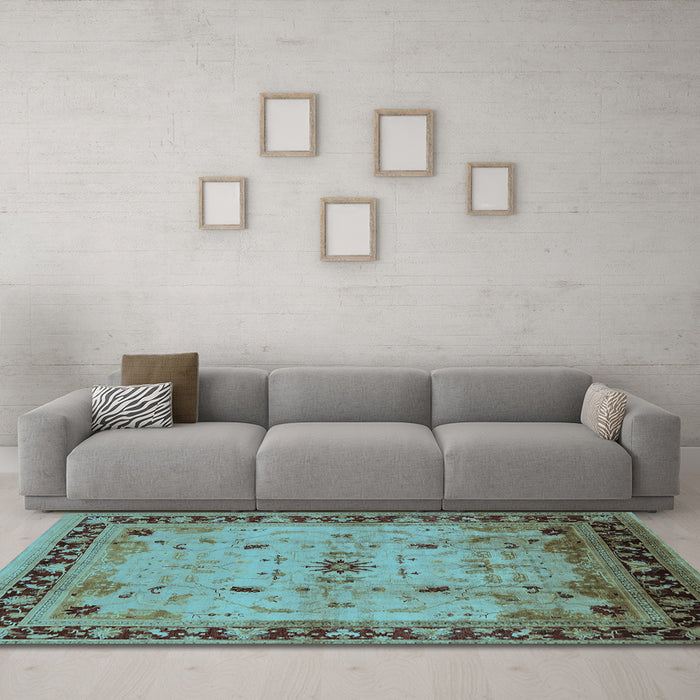 Machine Washable Oriental Light Blue Industrial Rug in a Living Room, wshurb3191lblu