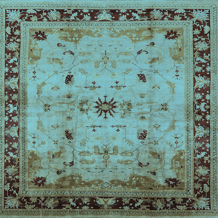 Square Machine Washable Oriental Light Blue Industrial Rug, wshurb3191lblu