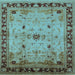 Square Machine Washable Oriental Light Blue Industrial Rug, wshurb3191lblu