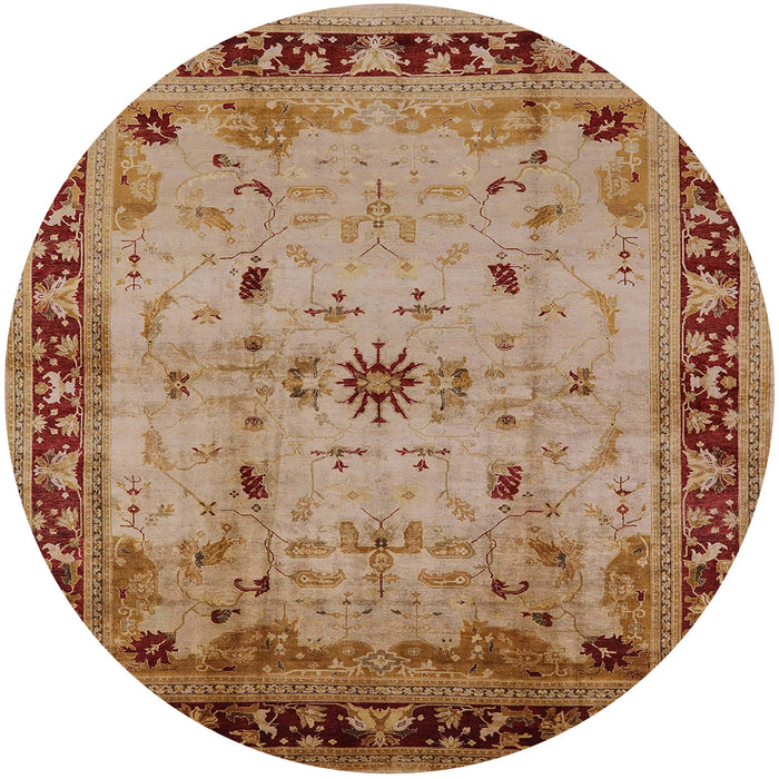 Round Mid-Century Modern Mahogany Brown Oriental Rug, urb3191