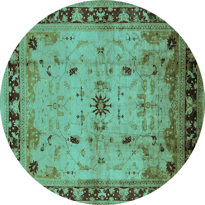 Round Machine Washable Oriental Turquoise Industrial Area Rugs, wshurb3191turq
