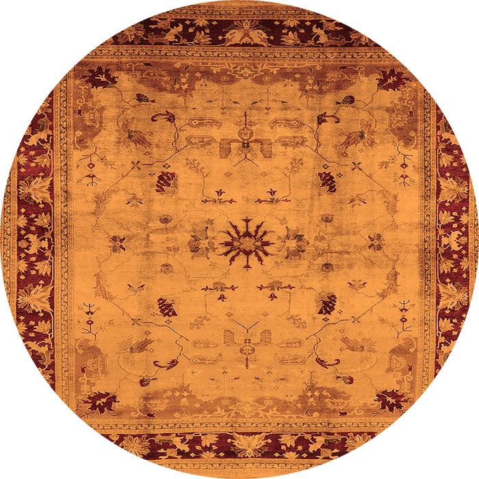 Round Machine Washable Oriental Orange Industrial Area Rugs, wshurb3191org