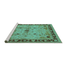 Sideview of Machine Washable Oriental Turquoise Industrial Area Rugs, wshurb3191turq