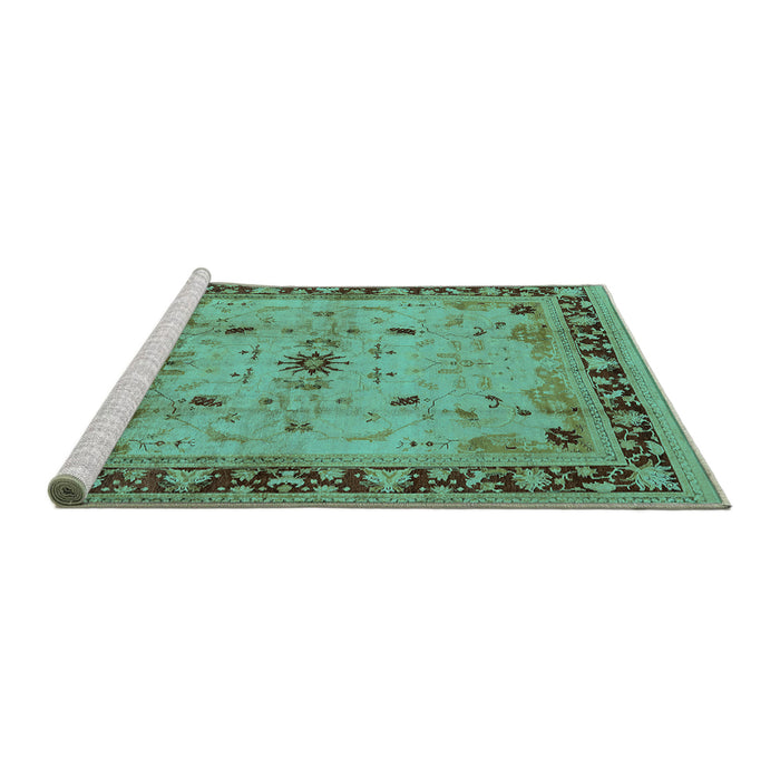 Sideview of Machine Washable Oriental Turquoise Industrial Area Rugs, wshurb3191turq