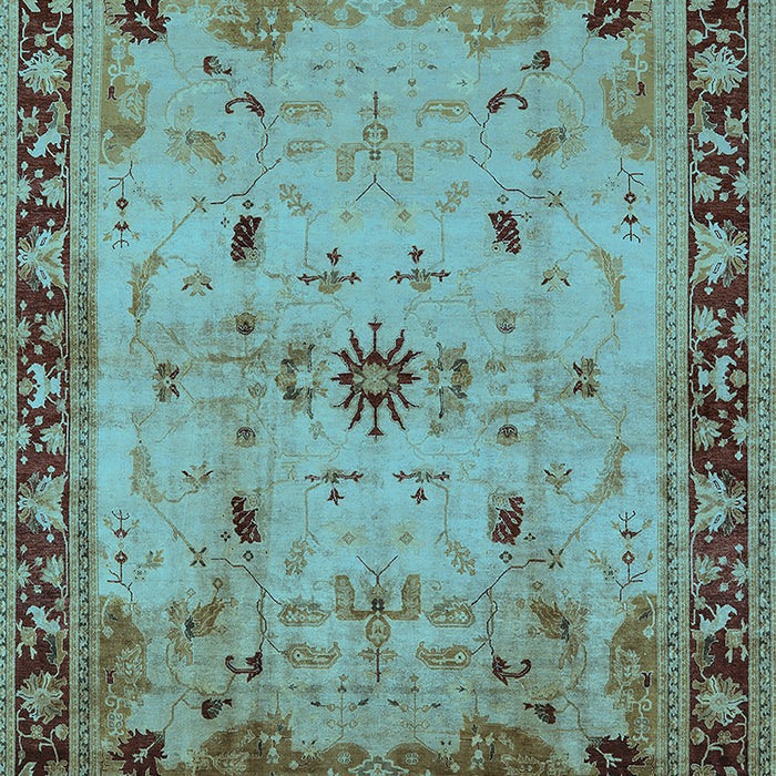 Machine Washable Oriental Light Blue Industrial Rug, wshurb3191lblu