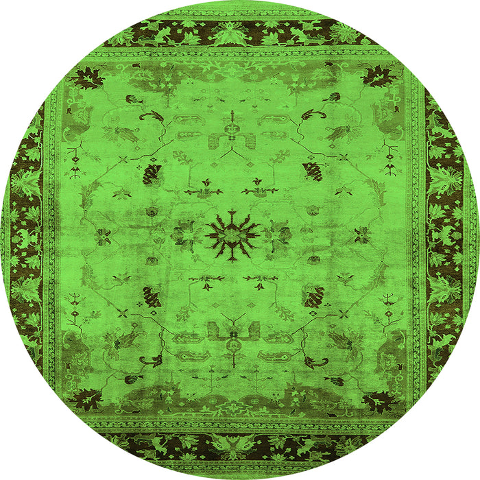 Round Machine Washable Oriental Green Industrial Area Rugs, wshurb3191grn