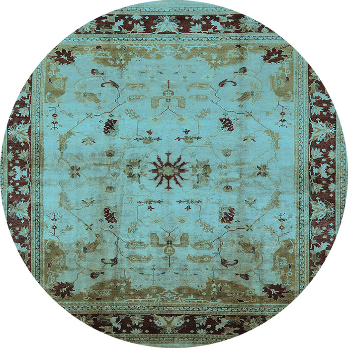 Round Oriental Light Blue Industrial Rug, urb3191lblu