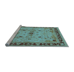 Sideview of Machine Washable Oriental Light Blue Industrial Rug, wshurb3191lblu