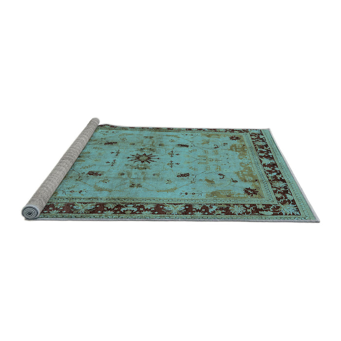 Sideview of Machine Washable Oriental Light Blue Industrial Rug, wshurb3191lblu