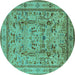 Round Oriental Turquoise Industrial Rug, urb3192turq