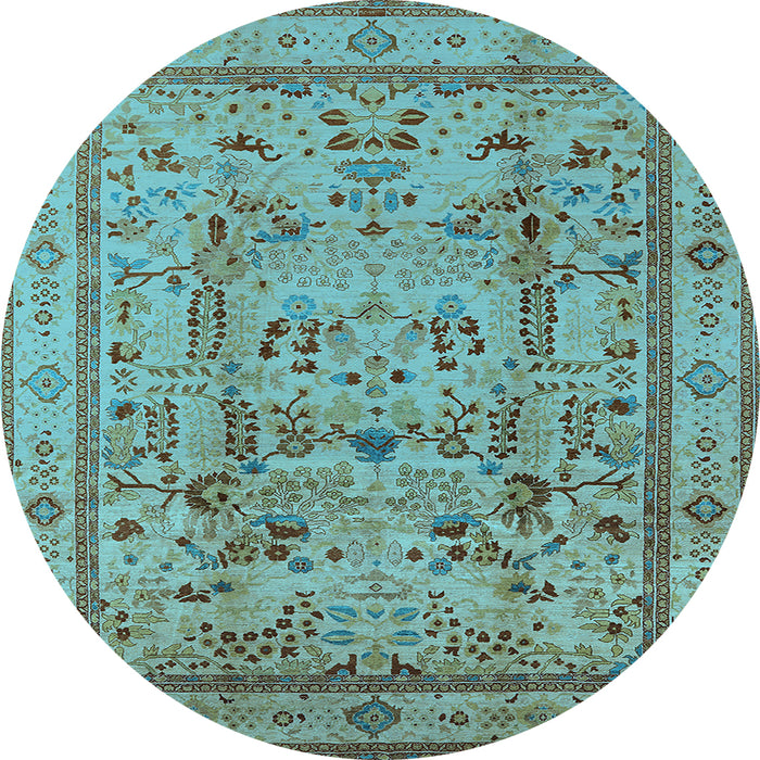 Round Machine Washable Oriental Light Blue Industrial Rug, wshurb3192lblu