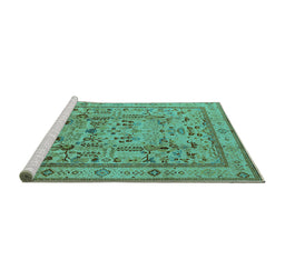 Sideview of Machine Washable Oriental Turquoise Industrial Area Rugs, wshurb3192turq