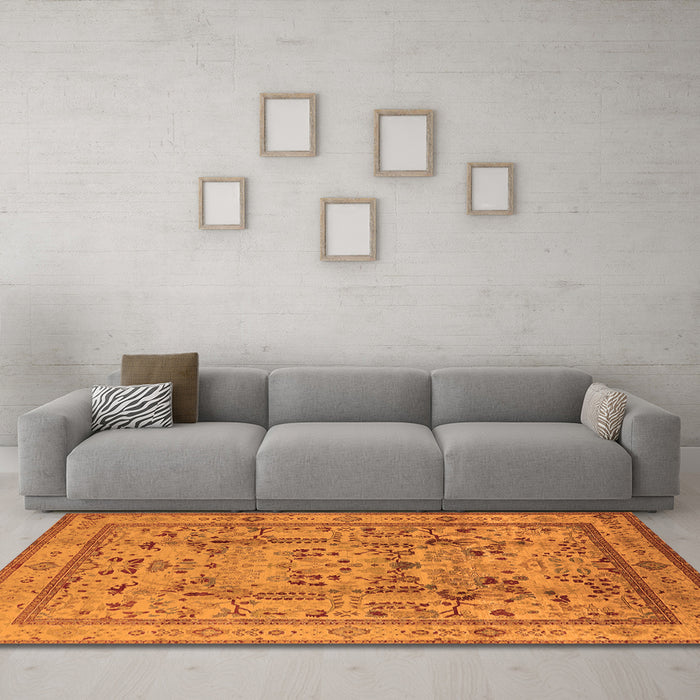 Machine Washable Oriental Orange Industrial Area Rugs in a Living Room, wshurb3192org