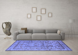 Machine Washable Oriental Blue Industrial Rug in a Living Room, wshurb3192blu