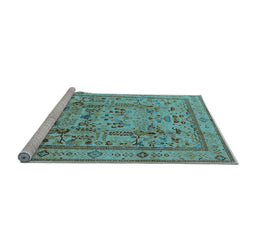 Sideview of Machine Washable Oriental Light Blue Industrial Rug, wshurb3192lblu