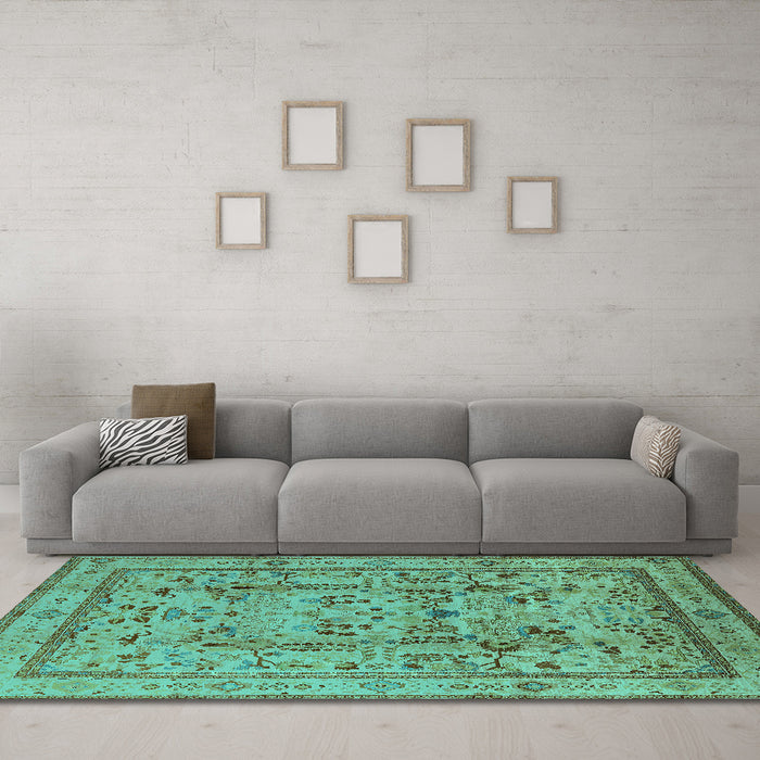 Machine Washable Oriental Turquoise Industrial Area Rugs in a Living Room,, wshurb3192turq