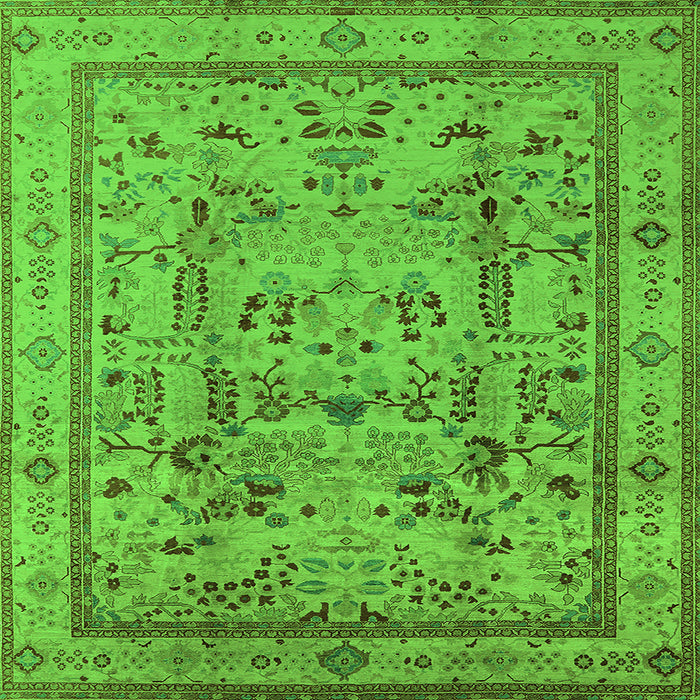 Square Machine Washable Oriental Green Industrial Area Rugs, wshurb3192grn