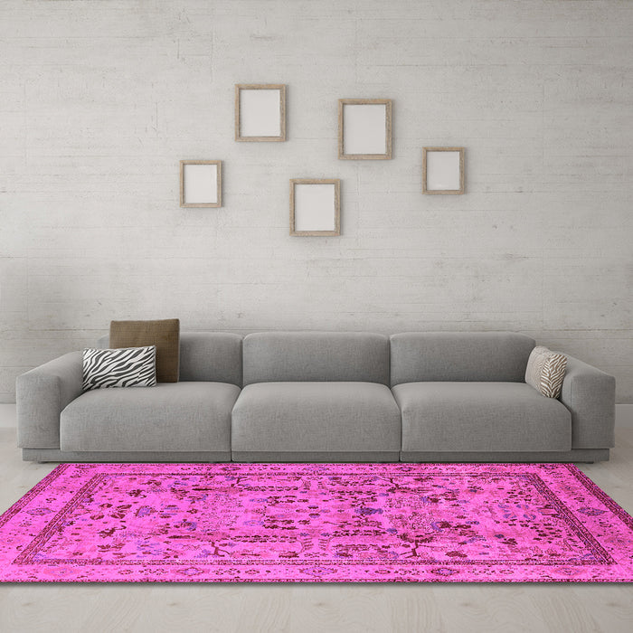 Machine Washable Oriental Pink Industrial Rug in a Living Room, wshurb3192pnk