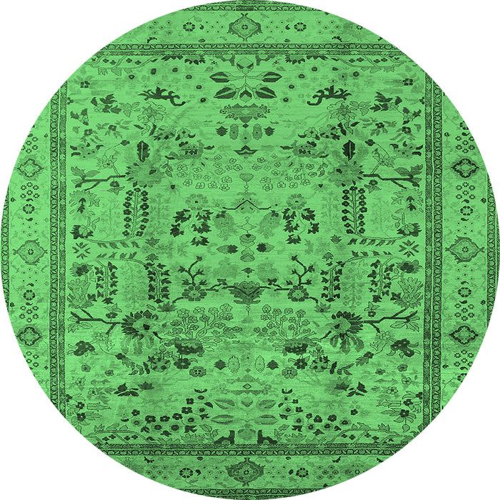 Round Machine Washable Oriental Emerald Green Industrial Area Rugs, wshurb3192emgrn