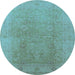 Round Oriental Light Blue Industrial Rug, urb3193lblu