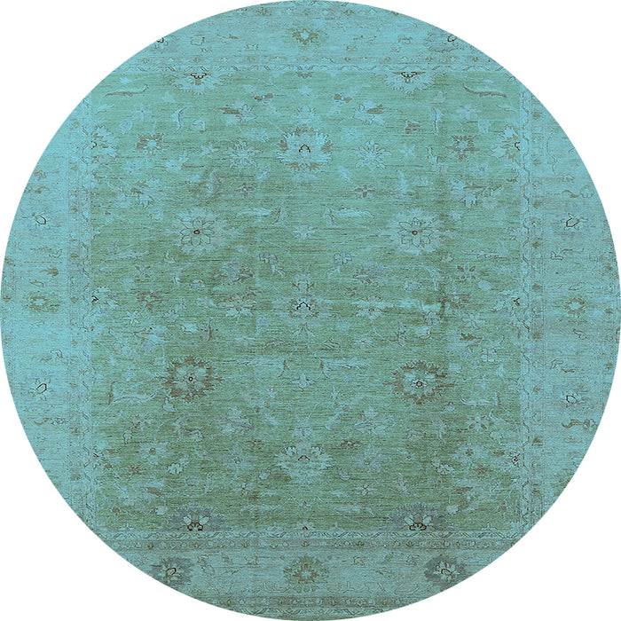 Round Machine Washable Oriental Light Blue Industrial Rug, wshurb3193lblu