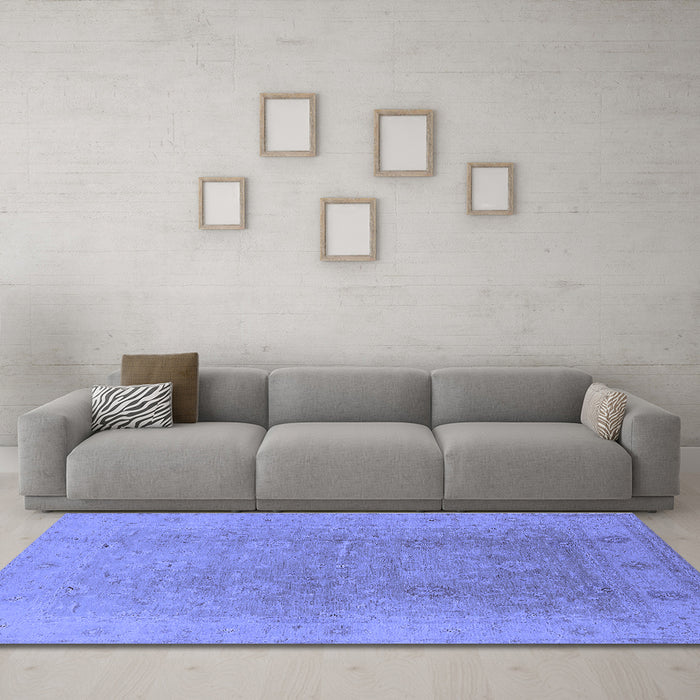 Machine Washable Oriental Blue Industrial Rug in a Living Room, wshurb3193blu