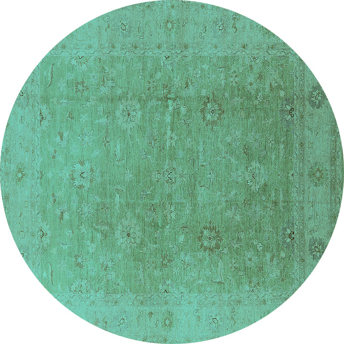 Round Machine Washable Oriental Turquoise Industrial Area Rugs, wshurb3193turq