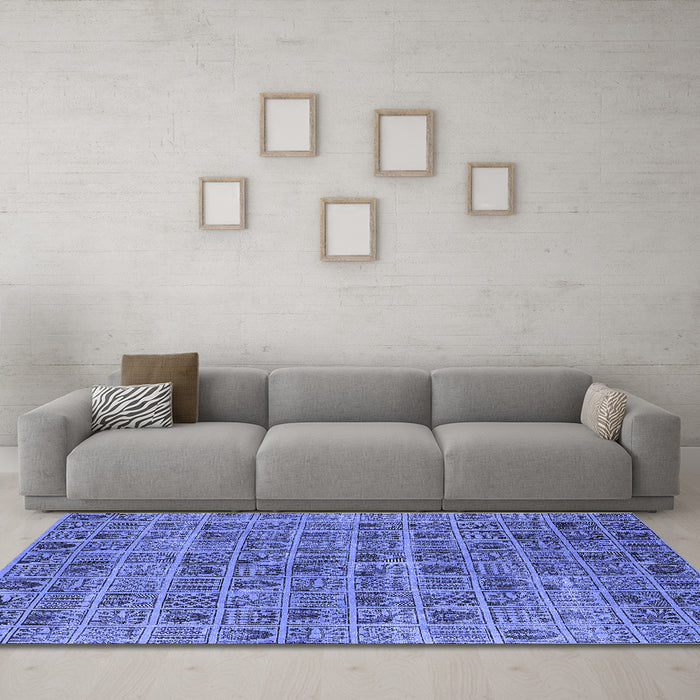 Machine Washable Oriental Blue Industrial Rug in a Living Room, wshurb3194blu