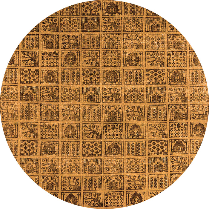 Round Machine Washable Oriental Orange Industrial Area Rugs, wshurb3194org