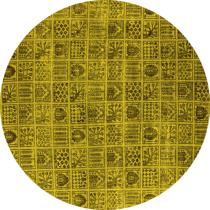 Round Machine Washable Oriental Yellow Industrial Rug, wshurb3194yw