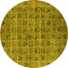 Round Machine Washable Oriental Yellow Industrial Rug, wshurb3194yw