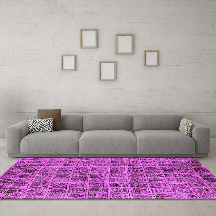 Machine Washable Oriental Pink Industrial Rug in a Living Room, wshurb3194pnk